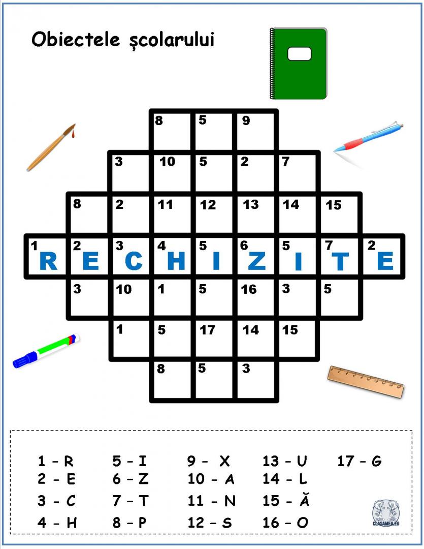 Cuvinte codificate. Obiectele școlarului