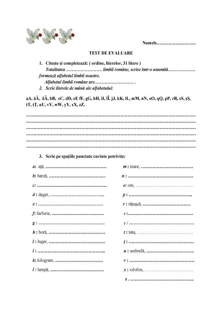 TEST  DE  EVALUARE